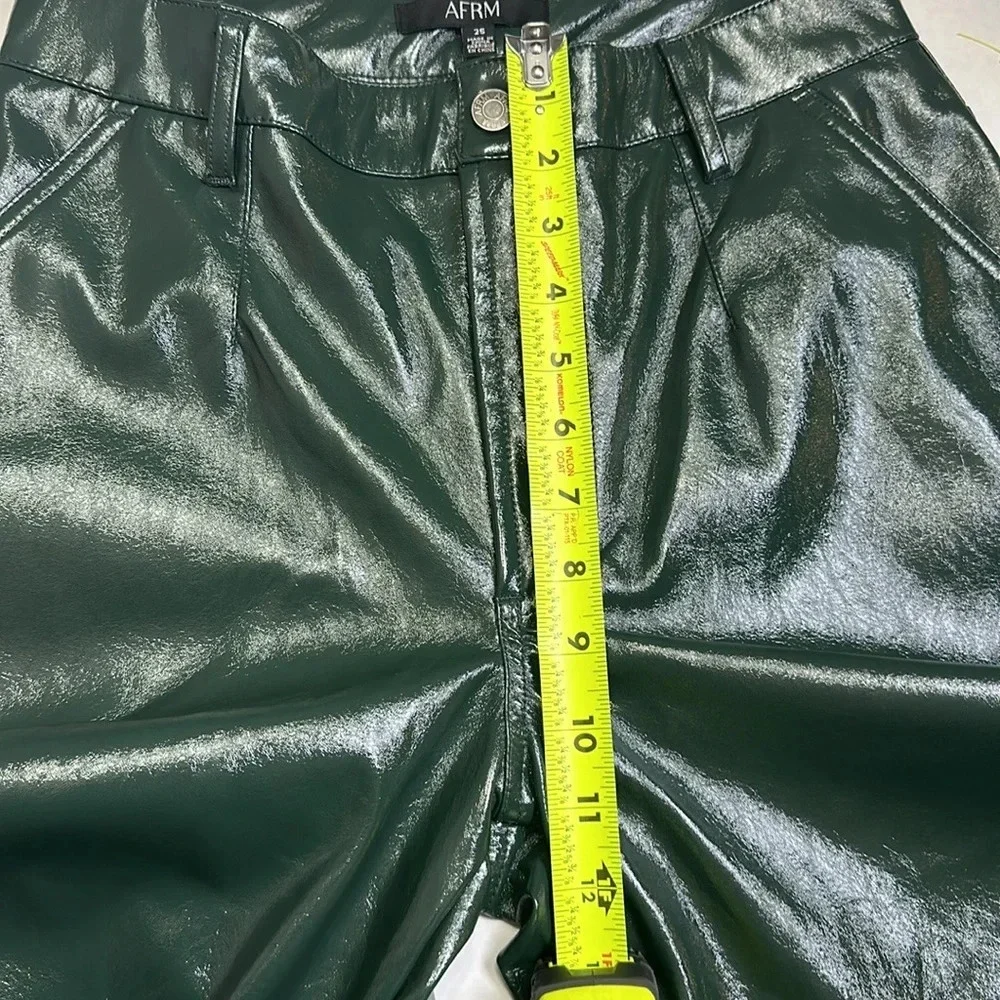 AFRM Wynn Wide Leg Pants Faux Leather Womens Size 25 High Waist Dark Green